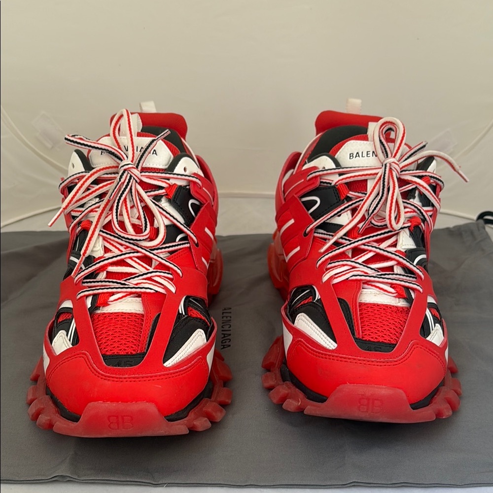 BALENCIAGA TRACK CLEARSOLE SNEAKER RED WHITE AND BLACK